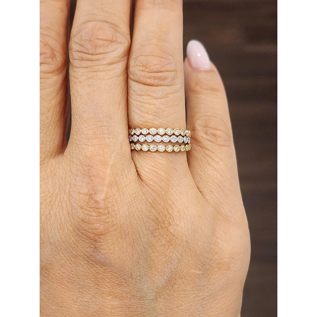 Modern 1.32 Ct Diamond Eternity Band Set Yellow Gold, White Gold, & Rose Gold Size 5.5 - 3 Pieces For Sale - Image 3 of 9