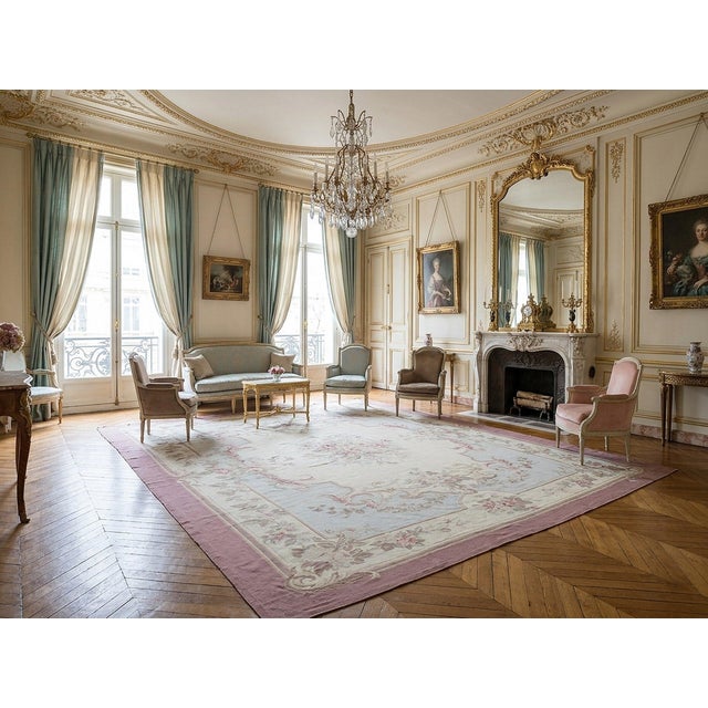 9x11 Vintage Aubusson Flat Weave Wool Rug, Pastel Rose Bouquet For Sale - Image 12 of 14