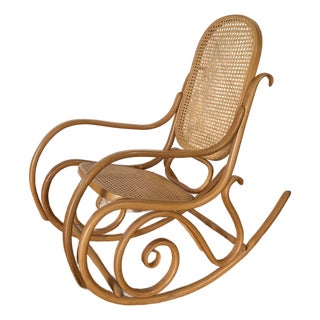 Vintage Thonet Style Bentwood and Cane Rocking Chair For Sale
