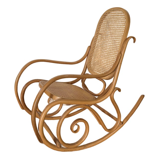 Vintage Thonet Style Bentwood and Cane Rocking Chair For Sale
