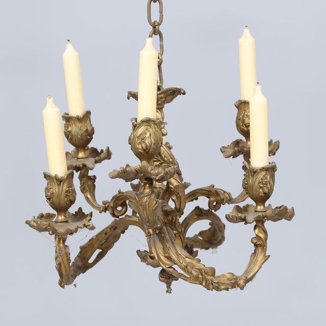 Mid 20th Century Louis XV Style Six-Light Gilt Bronze Chandelier For Sale - Image 4 of 4