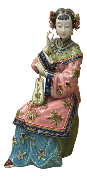 Chinese Porcelain Qing Style Dressing Holding Fan Lady Figure
