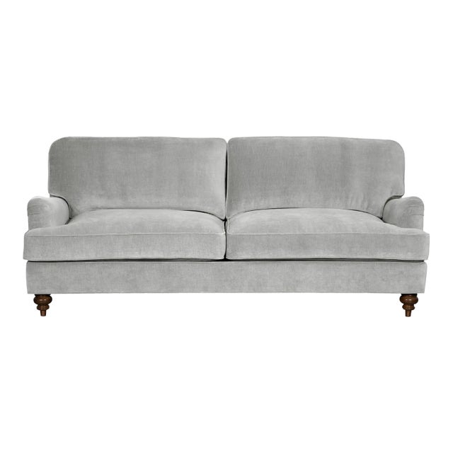 Casa Cosima Emily English Roll Arm Cotton Velvet Grey Sofa For Sale