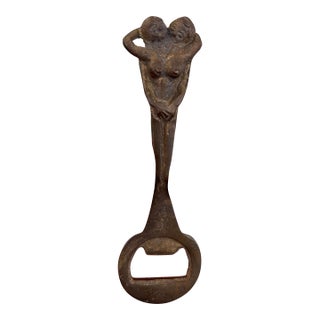 Vintage Likely Cast Iron Figural Nude Double Woman Bottle Opener For Sale