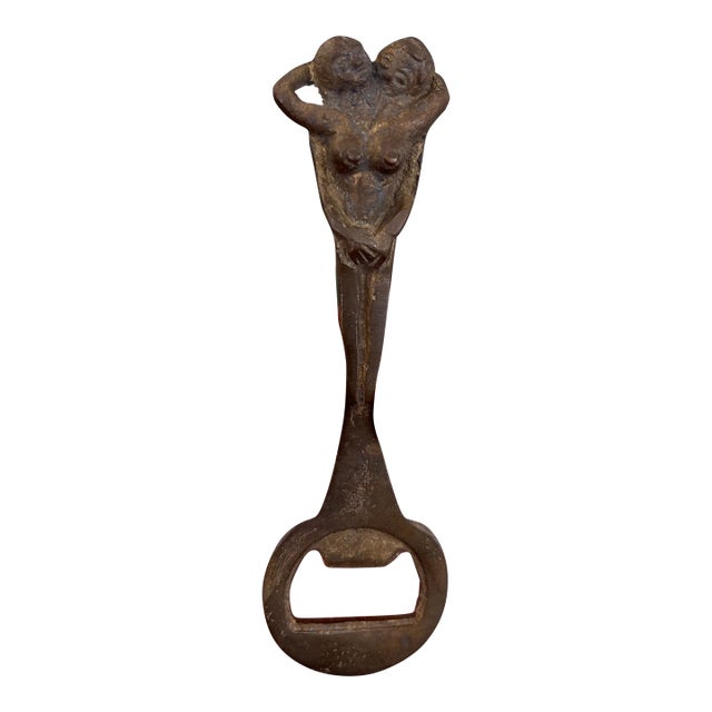 Vintage Likely Cast Iron Figural Nude Double Woman Bottle Opener For Sale