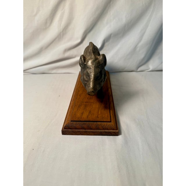 Bronze Vintage, French, Bronze, Boar Sculpture, Wood Mounted For Sale - Image 8 of 8