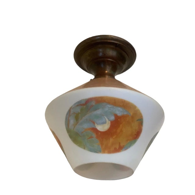Super fun old painted cased glass on original old brass flushmount holder is begging to add character to any room if your...