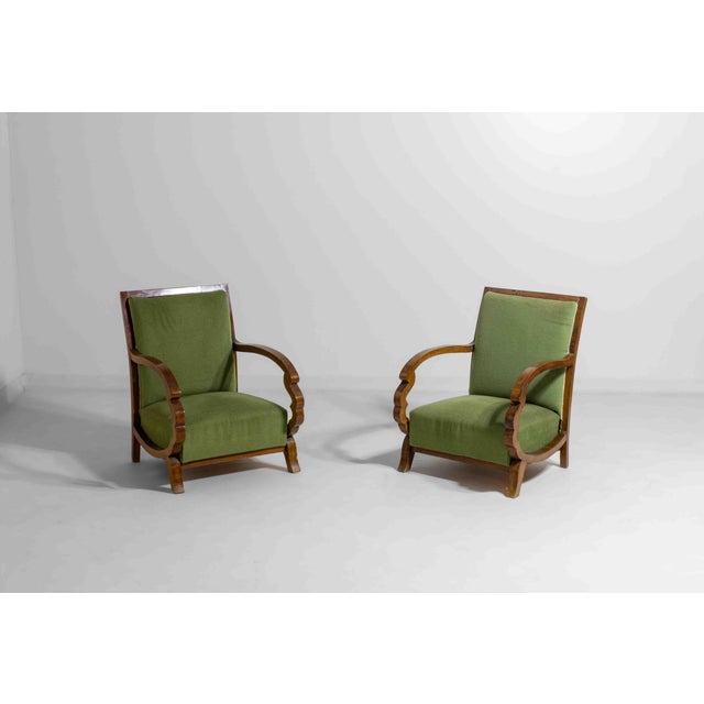 Art Deco Curved Lounge Chairs and Ottomans, Italy, 1930s, Set of 4 For Sale - Image 9 of 14
