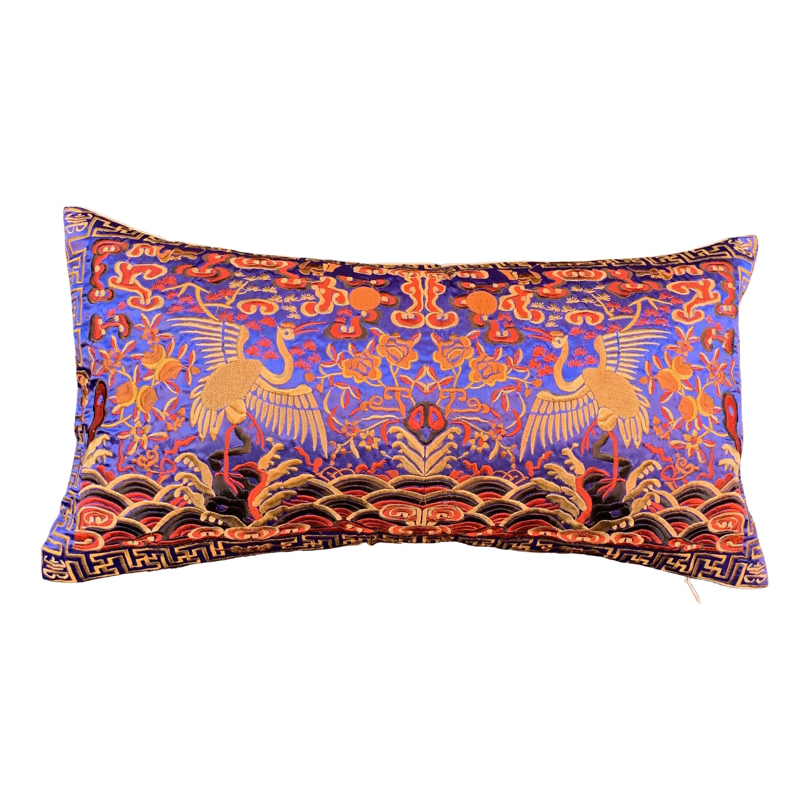 Hollywood Regency Blue & Gold Silk Embroidered Chinoiserie Boudoir