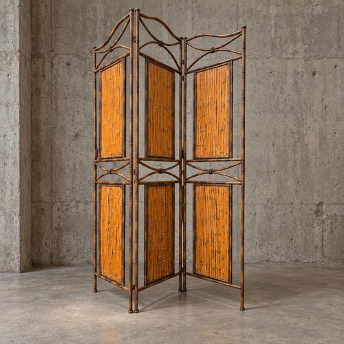 Faux Bamboo and Metal Room Divider with Bamboo Panels, 1980s For Sale - Image 3 of 11