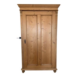 Antique English Pine Linen Press Armoire For Sale
