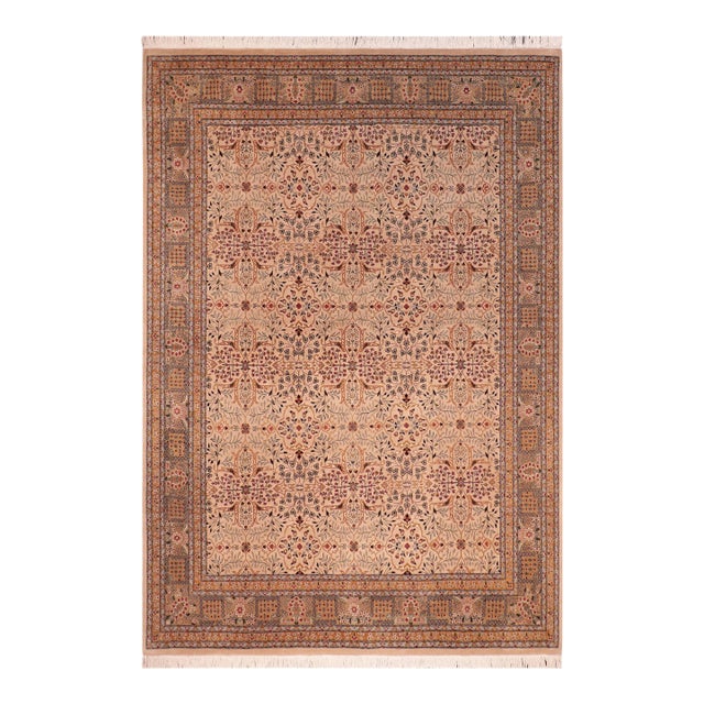 Shabby Chic 1990's Pak-Persian Tan/Green Wool Rug - 8'3'' X 10'3'' For Sale