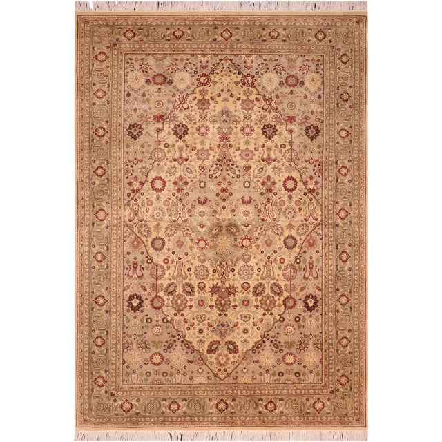 Beige Shabby Chic 1990's Pak-Persian Beige/Green Wool Rug - 6'0'' X 9'2'' For Sale - Image 8 of 9