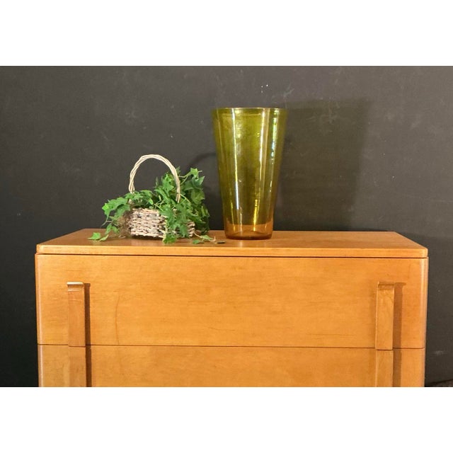 Large Vintage Mid Century Attributed to Blenko Hand Blown Art Glass Vase Yellow With Honey-Gold Tones For Sale - Image 12 of 12