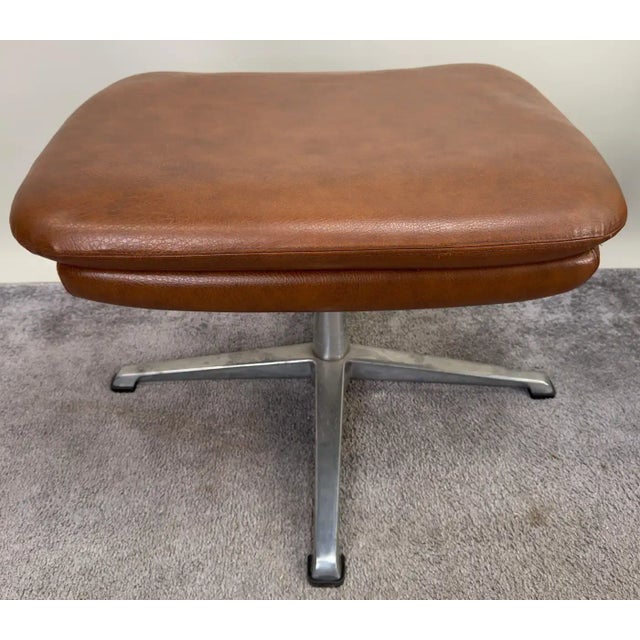 Swedish Mid Century Modern Brown Faux Leather Lounge Chair & Ottoman For Sale - Image 11 of 12