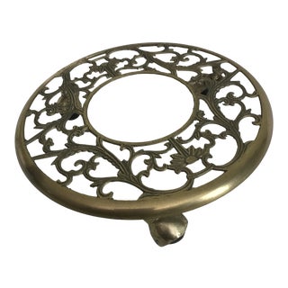 Vintage Solid Brass Rolling Planter Holder For Sale