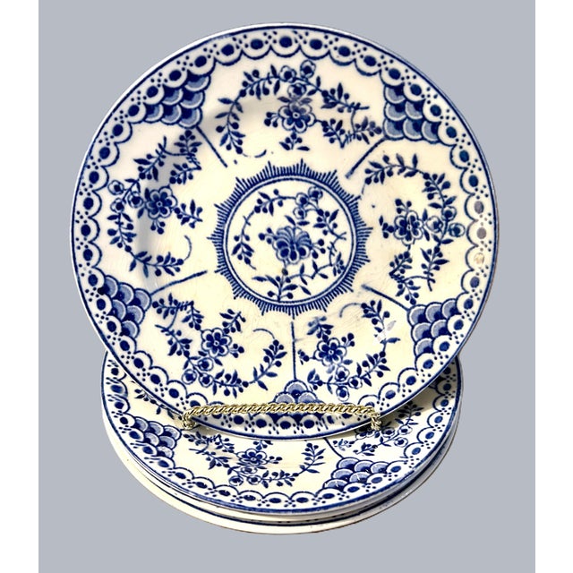 English 1920's Burslem Blue & White Plates - Set of 4 For Sale - Image 3 of 12