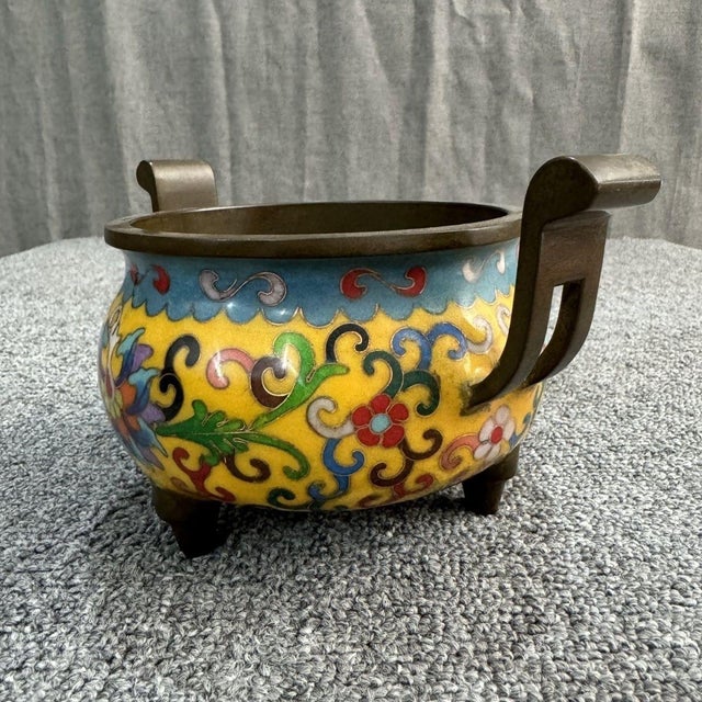 Mid 20th Century Large Vintage Cloisonné Enamel Tripod Censer With Handles For Sale - Image 5 of 6