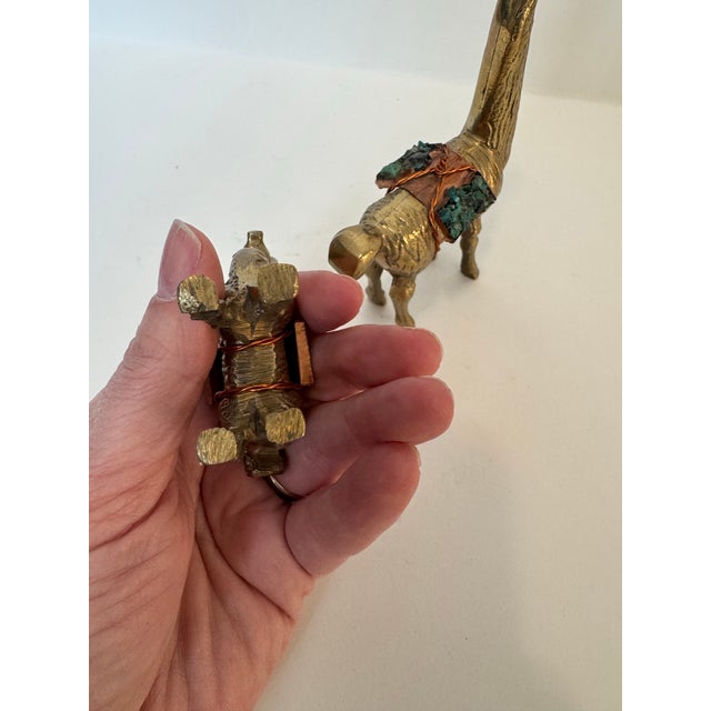 Brass Vintage Brass Peruvian Llama Figurines With Turquoise Inlay - Pair For Sale - Image 8 of 8