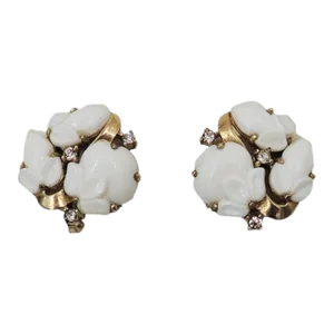 Vintage Crown Trifari Tutti Fruity Fruit Salad White Acorn Clip Earrings - 2 Pieces