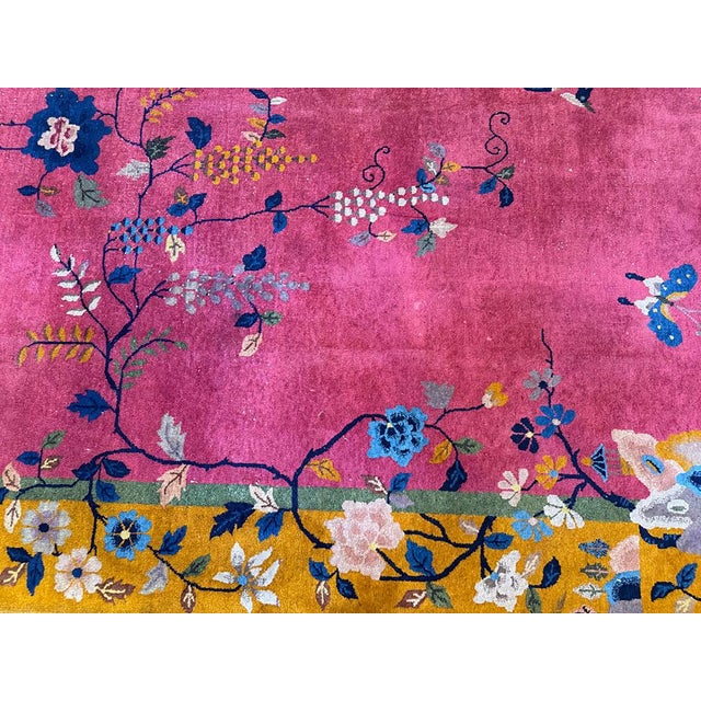 A Sensational Antique 7' X 10' Purple/Rose/Gold Art Deco Chinese Rug Ca 1920 For Sale - Image 9 of 10