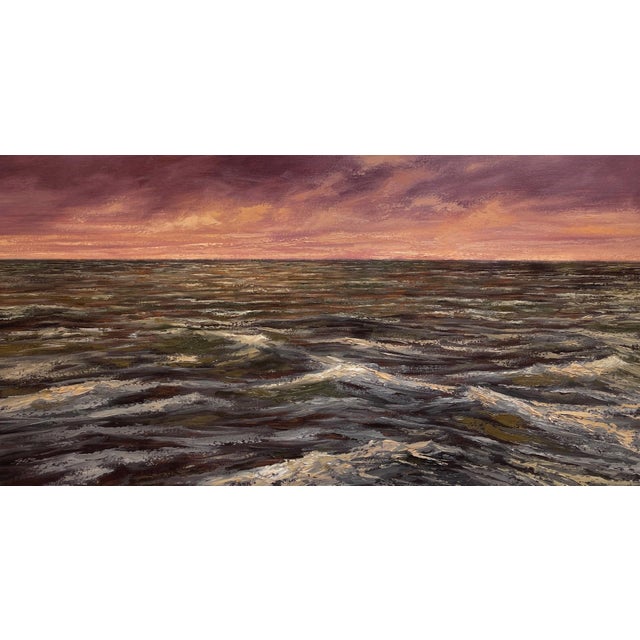 Sailing West by Sparky LeBold | Oil on Canvas Seascape with waves under a sunset sky For Sale