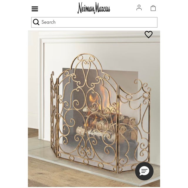 Beautiful decorative three-panel fireplace screen with intricate scrollwork and fine mesh backing. Substantial iron...