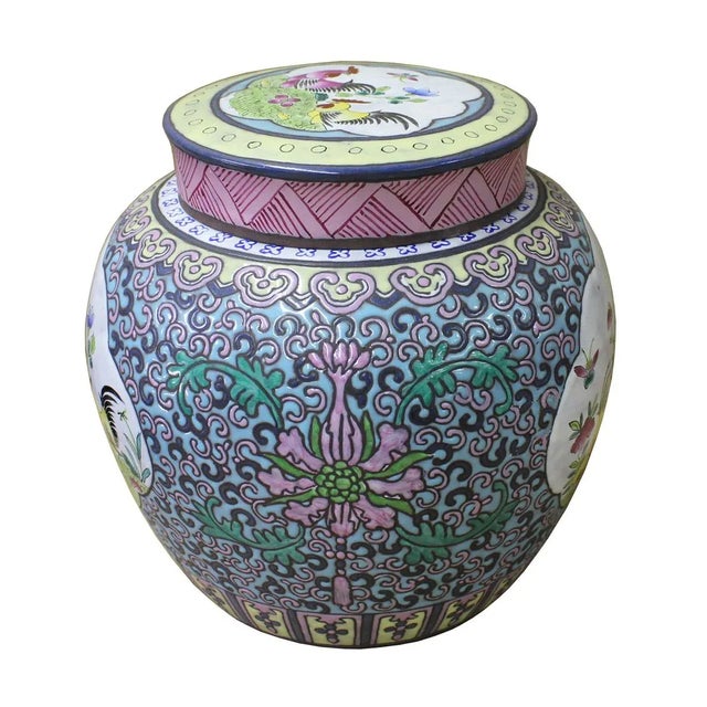 This is a handmade Chinese accent decorative container jar made of Zisha clay. The surface is glazed with purple blue base...
