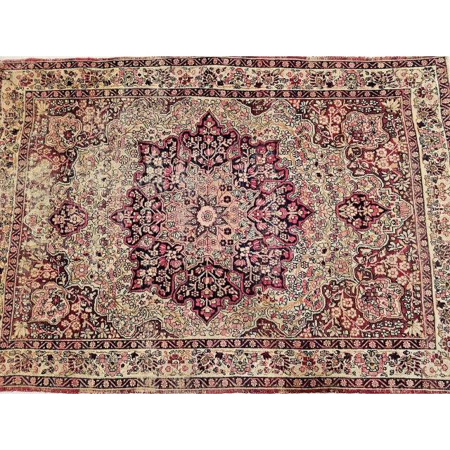 19th Century Persian Kerman Lavar Rug, Hand-Knotted Wool, Floral Pattern. Red & Ivory, 4x6 For Sale - Image 14 of 14