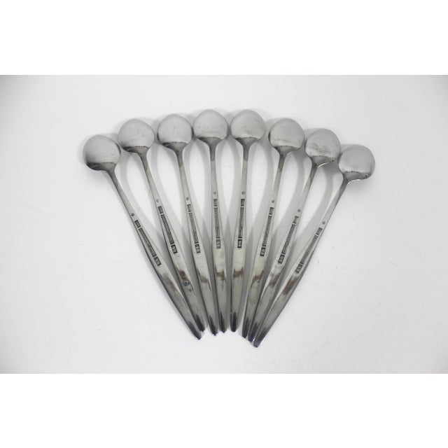 Vintage Mid Century Modern Japan Stainless Iced Tea Spoons Caress Rose Steel - Set of Eight Long Ice Sundae For Sale - Image 6 of 9