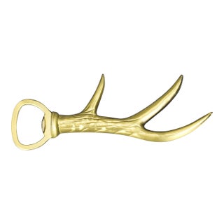 Vintage Gold Metal Deer Antler Bottle Opener For Sale