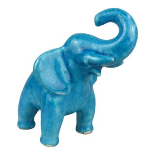 Early 20th Century Max Laeuger Karlsruhe Majolika Turquoise Pottery Elephant Figurine For Sale