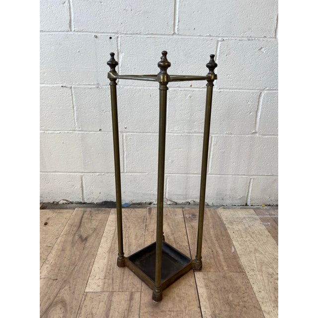 Vintage English Brass Umbrella & Cane Stand With Urn Finials For Sale - Image 4 of 9