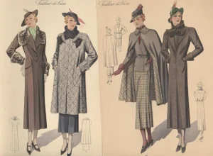 1935 Pair French Vintage Art Deco Fashion Designs