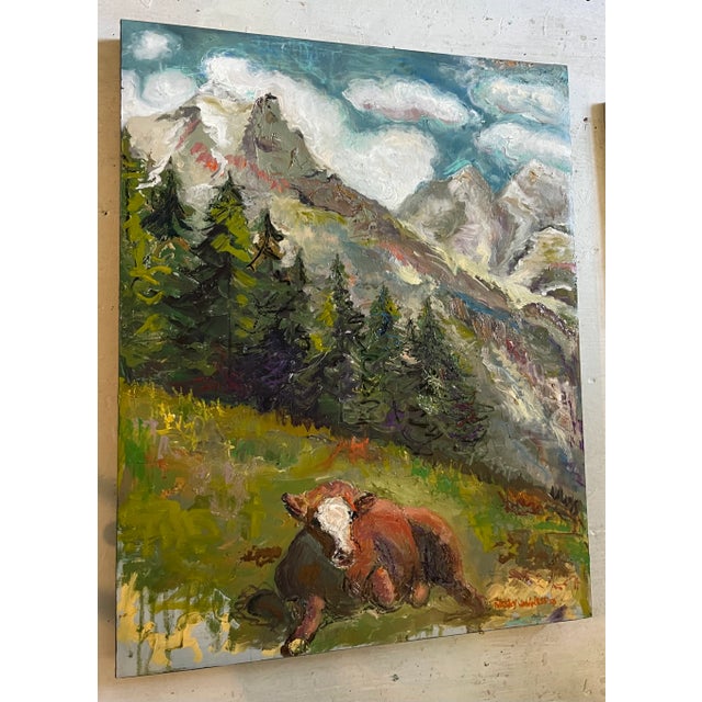 2020s "Cow in the Swiss Alps", Original Oil Painting, by Van Ness For Sale - Image 5 of 9