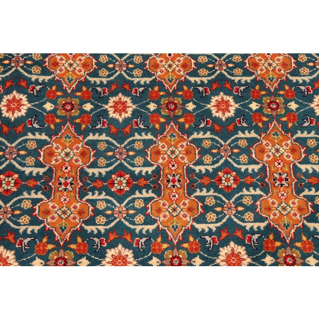 Shabby Chic 1990's Pak-Persian Teal/Orange Wool Rug - 6'3'' X 9'3'' For Sale In New York - Image 6 of 9