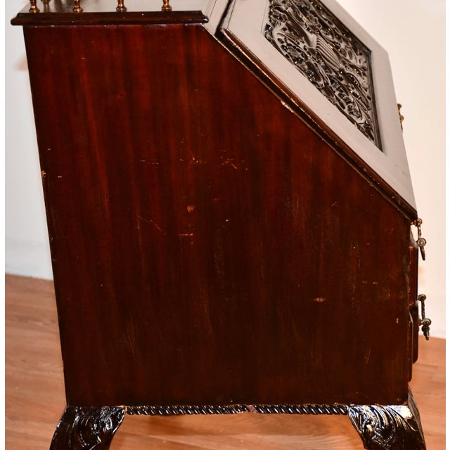 1880s Antique Rj Horner Solid Mahogany Slant Front Secretary Ladies Desk For Sale - Image 11 of 13