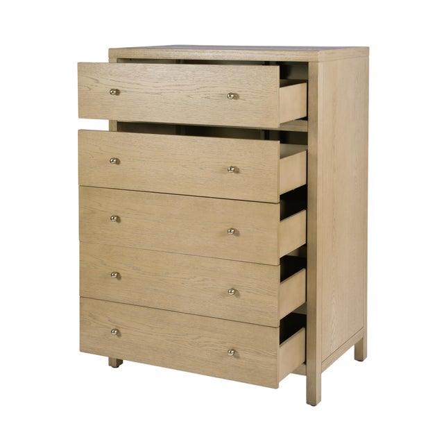 Spritely Home Accent Furniture Nora 36 in. W Rectangular Wood 5 Drawer Tall Dresser, Light Oak For Sale - Image 4 of 9