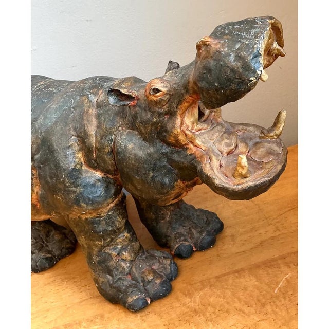 Coffee Vintage Boho Slab Built Ceramic Hippo For Sale - Image 8 of 12
