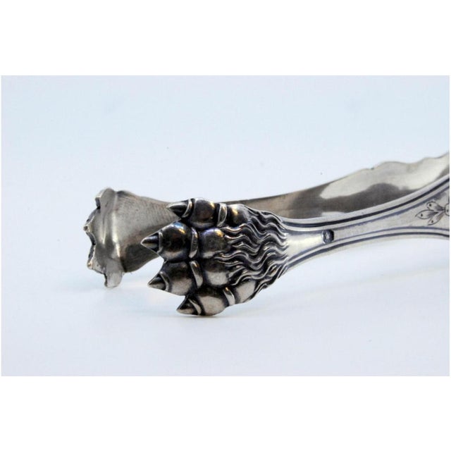Claws-Shaped Silver Ice Tongs with Engraved Plant Motifs For Sale - Image 5 of 9