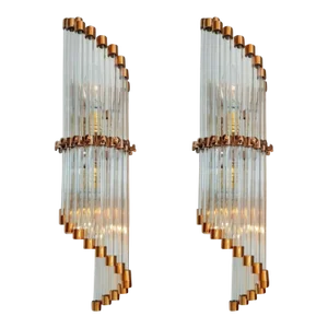 Vintage Art Deco Skyscraper Rod Ship Light Wall Sconces in Copper & Glass - a Pair