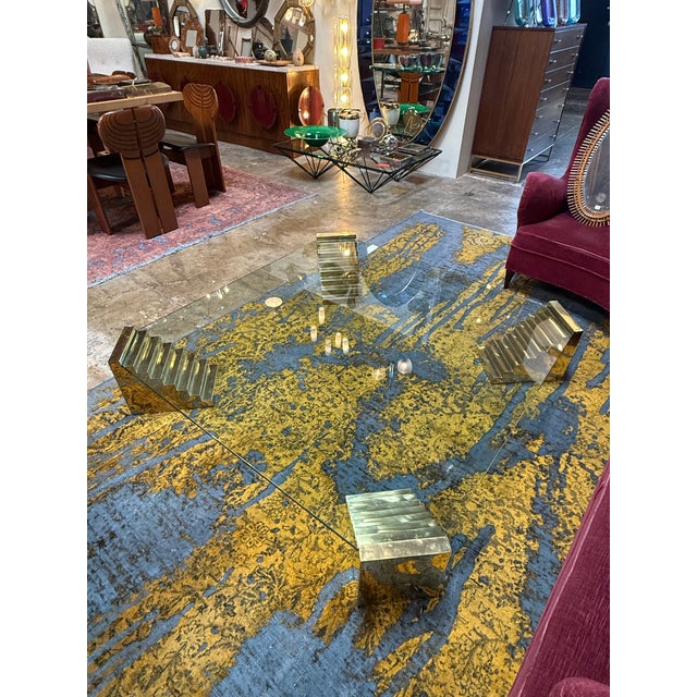 Modern Glass Sculptural Coffee Table With Stepped Pedestal Bases For Sale - Image 3 of 8