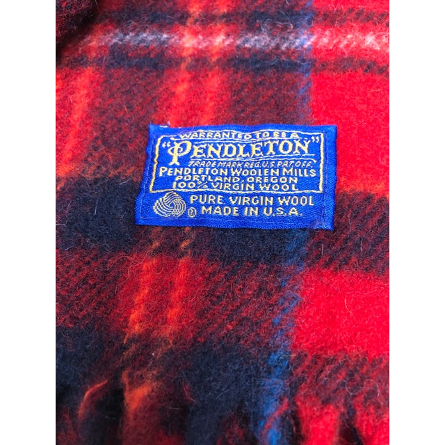 Vintage Pendleton Red and Navy Blue Wool Blanket/Throw Chairish