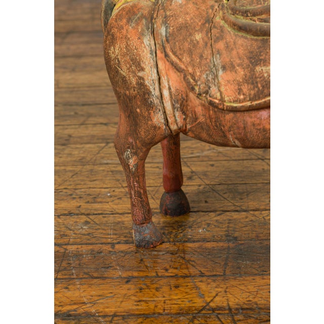 Mid 20th Century Small Vintage Indian Exterior Rust Colored and Carved Wooden Horse from Madras For Sale - Image 9 of 13
