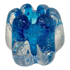 Handcrafted Floriform Blue and Clear Cased Murano Style Art Glass Paperweight