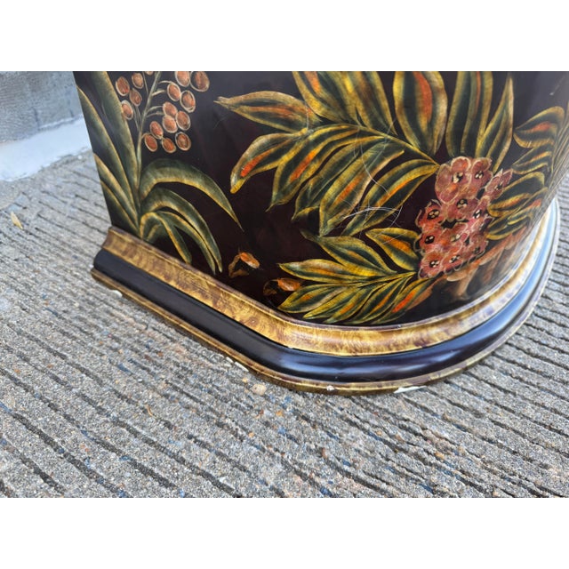Black Late 20th Century Chinoiserie Painted Lift-Top Storage Cabinet With Floral and Bird Motif For Sale - Image 8 of 12