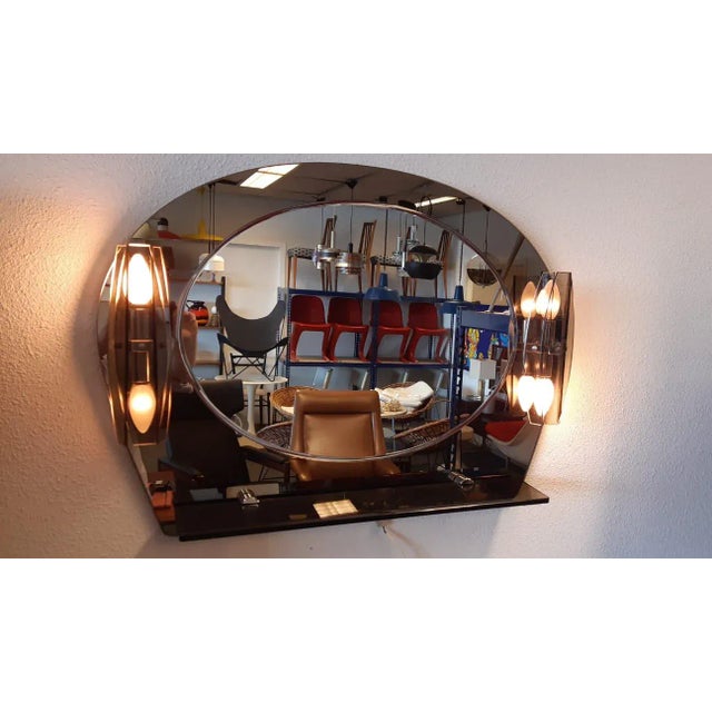 1970s Mid-Century Italian Modern Mirror with Lamps, 1970s For Sale - Image 5 of 7