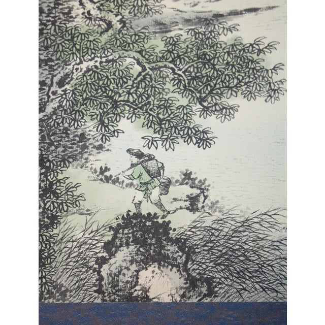 Heisei Era Japanese Monochrome Landscape Printed Scroll - A Pair For Sale - Image 12 of 18