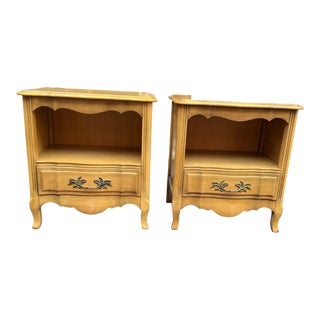 Mid 20th Century Pair French Provincial One Drawer Nightstands Side Tables For Sale