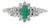 Art Deco Oval Emerald & Diamond Halo Cluster Ring in Silver, Size 7.5 For Sale